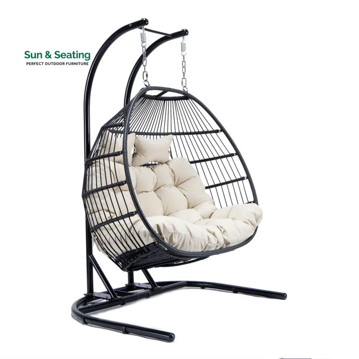 Tonia Double Seater Hanging Swing With Stand For Balcony Garden Swing (Black) Braided and Rope Swings