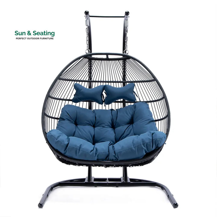 Tonia Double Seater Hanging Swing With Stand For Balcony Garden Swing (Black) Braided and Rope Swings