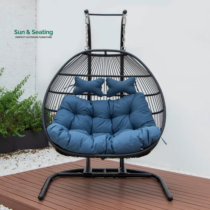 Tonia Double Seater Hanging Swing With Stand For Balcony Garden Swing (Black) Braided and Rope Swings