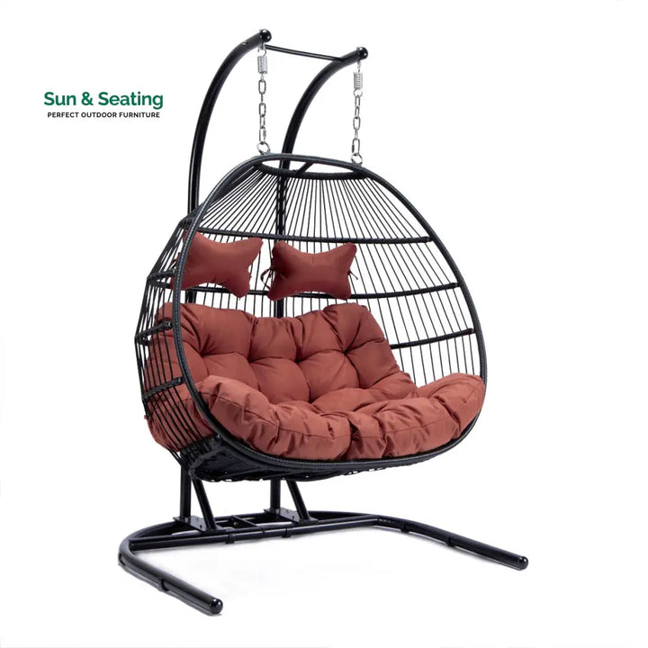 Tonia Double Seater Hanging Swing With Stand For Balcony Garden Swing (Black) Braided and Rope Swings
