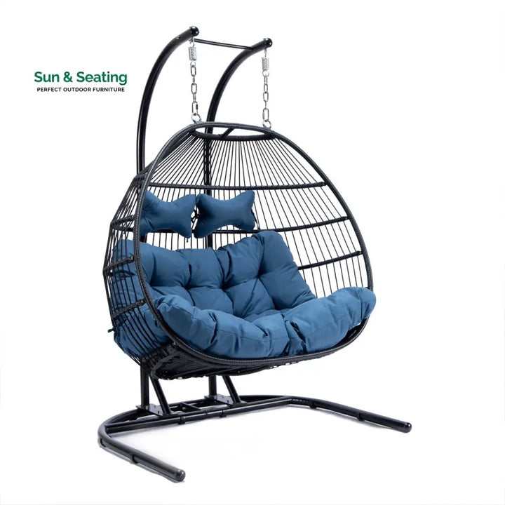 Tonia Double Seater Hanging Swing With Stand For Balcony Garden Swing (Black) Braided and Rope Swings