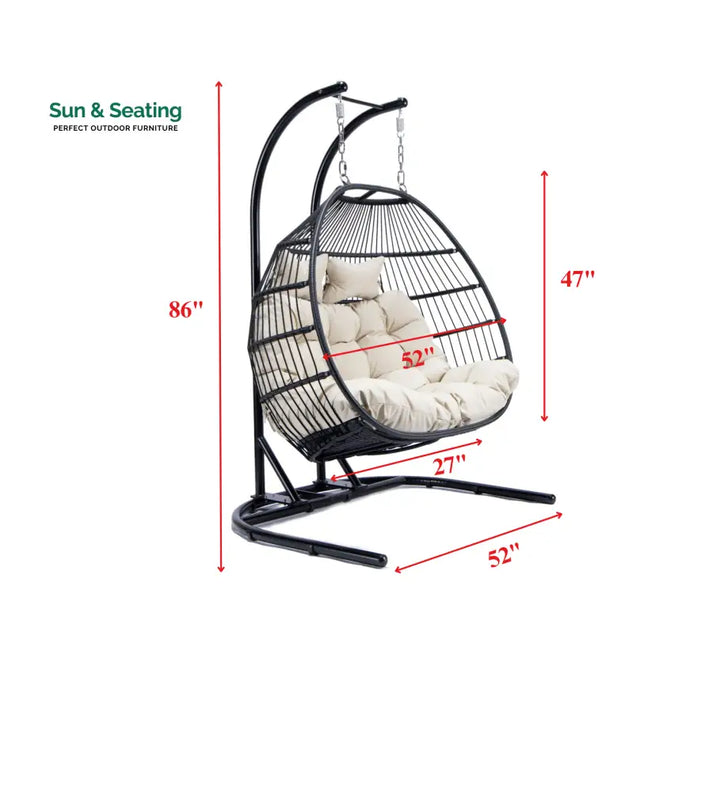 Tonia Double Seater Hanging Swing With Stand For Balcony Garden Swing (Black) Braided and Rope Swings