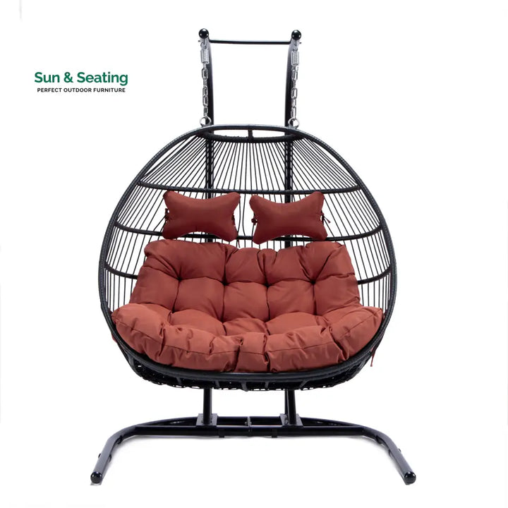 Tonia Double Seater Hanging Swing With Stand For Balcony Garden Swing (Black) Braided and Rope Swings