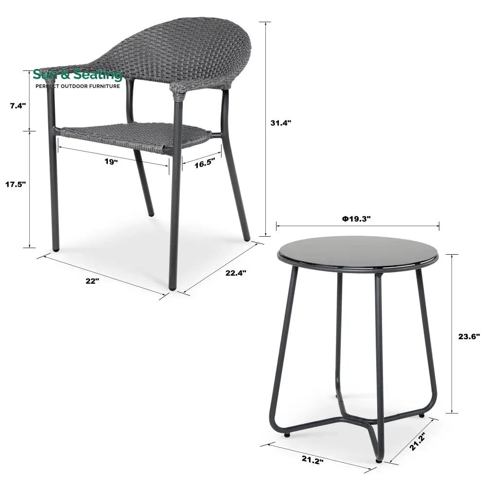 Topia Outdoor Patio Seating Set 2 Chairs and 1 Table Set (Dark Grey) Coffee Table Sets