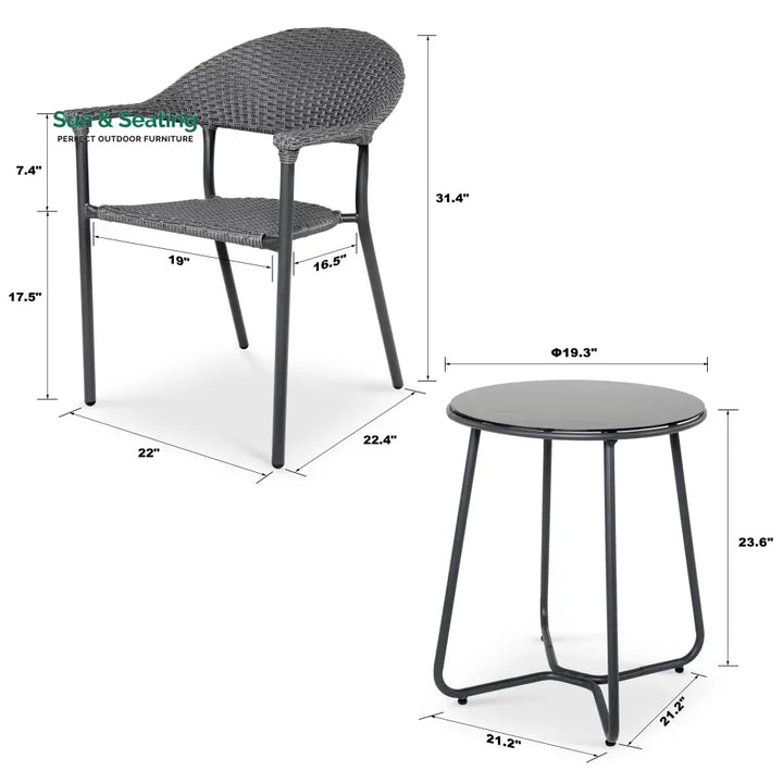 Topia Outdoor Patio Seating Set 2 Chairs and 1 Table Set (Dark Grey) Coffee Table Sets