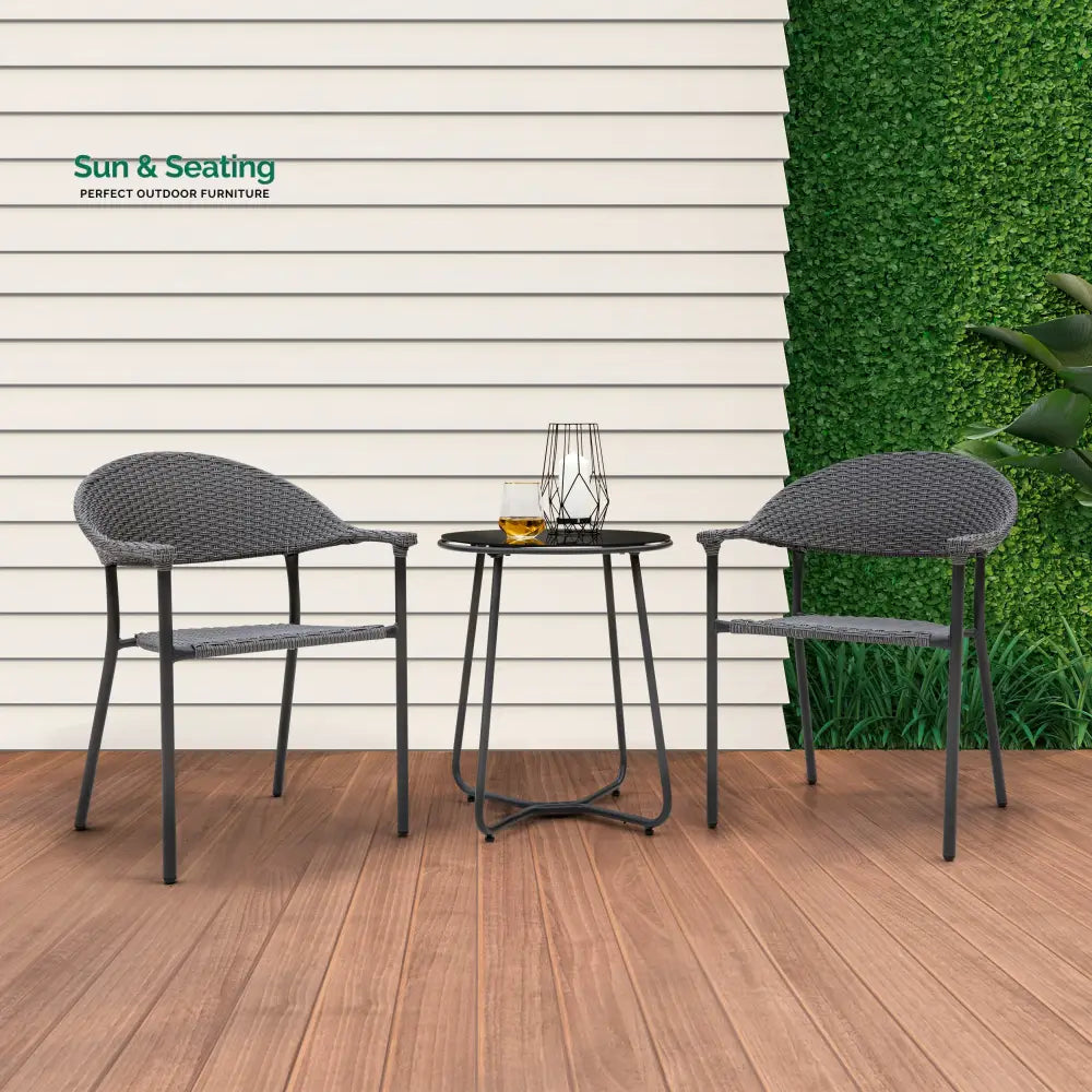 Topia Outdoor Patio Seating Set 2 Chairs and 1 Table Set (Dark Grey) Coffee Table Sets