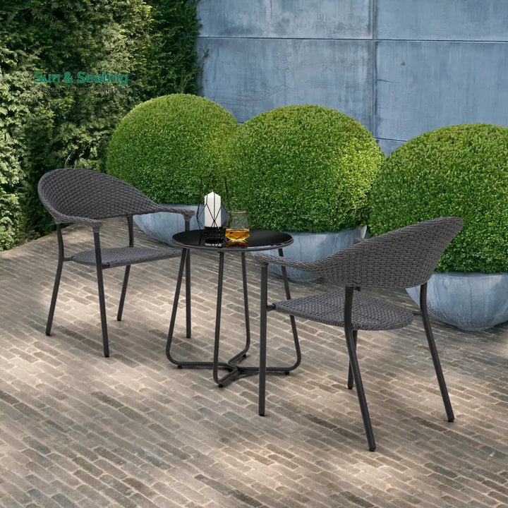 Topia Outdoor Patio Seating Set 2 Chairs and 1 Table Set (Dark Grey) Coffee Table Sets