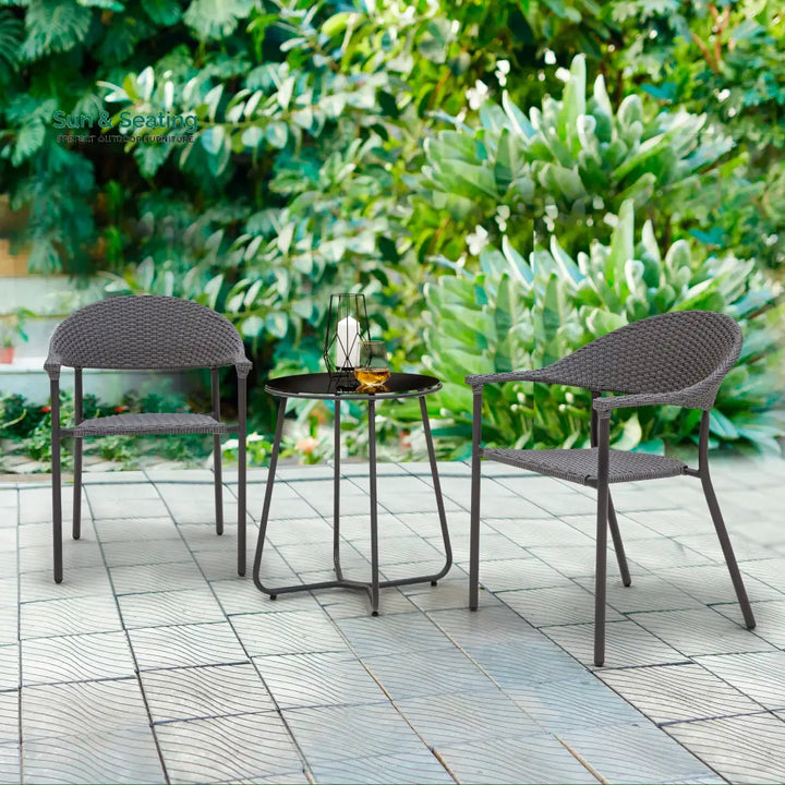Topia Outdoor Patio Seating Set 2 Chairs and 1 Table Set (Dark Grey) Coffee Table Sets