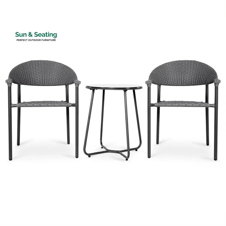Topia Outdoor Patio Seating Set 2 Chairs and 1 Table Set (Dark Grey) Coffee Table Sets