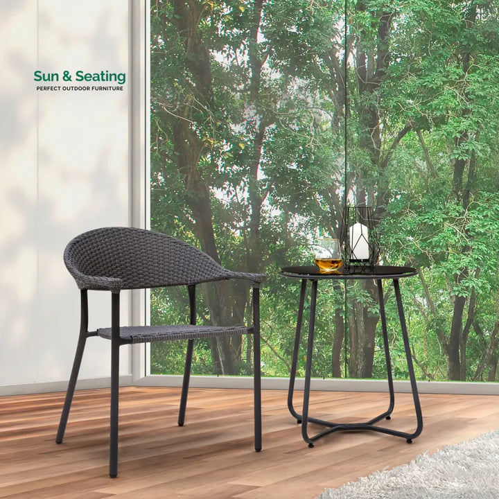Topia Outdoor Patio Seating Set 2 Chairs and 1 Table Set (Dark Grey) Coffee Table Sets