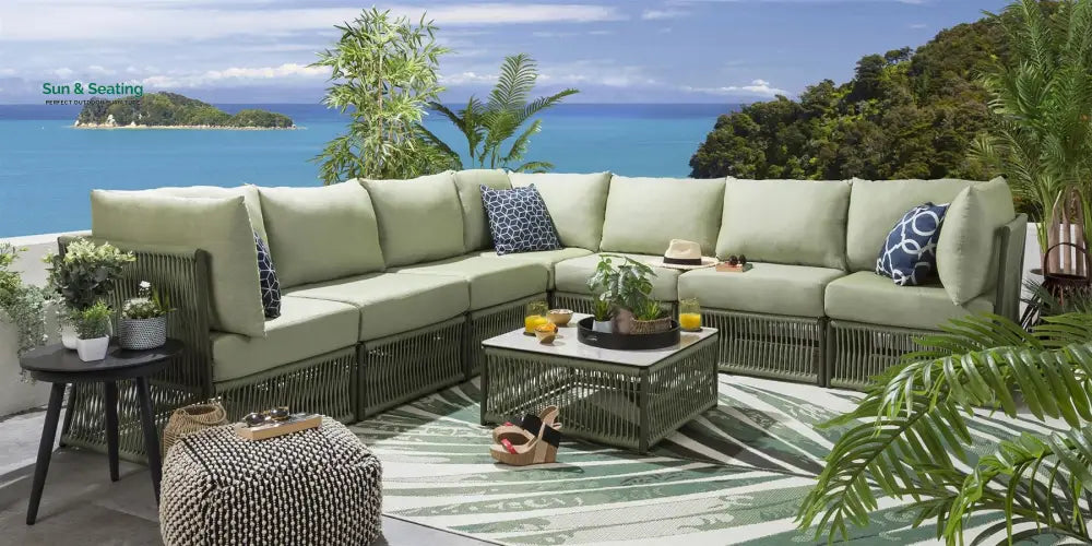 Torrez Outdoor Sofa Set 7 Seater 1 Center Table Set (Green) Braided &amp; Rope Sofa Sets