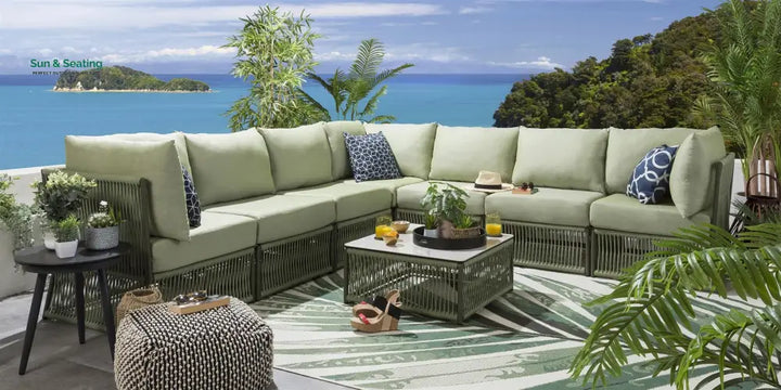 Torrez Outdoor Sofa Set 7 Seater 1 Center Table Set (Green) Braided &amp; Rope Sofa Sets