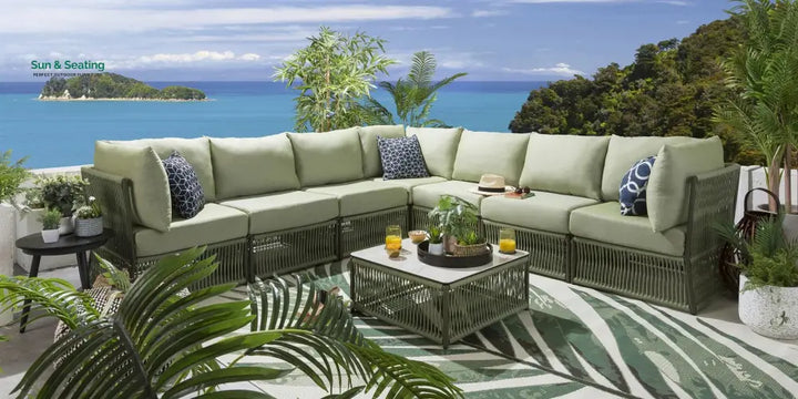 Torrez Outdoor Sofa Set 7 Seater 1 Center Table Set (Green) Braided &amp; Rope Sofa Sets