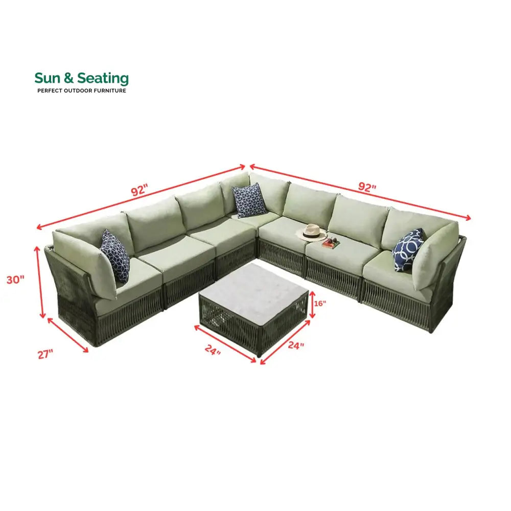 Torrez Outdoor Sofa Set 7 Seater 1 Center Table Set (Green) Braided &amp; Rope Sofa Sets
