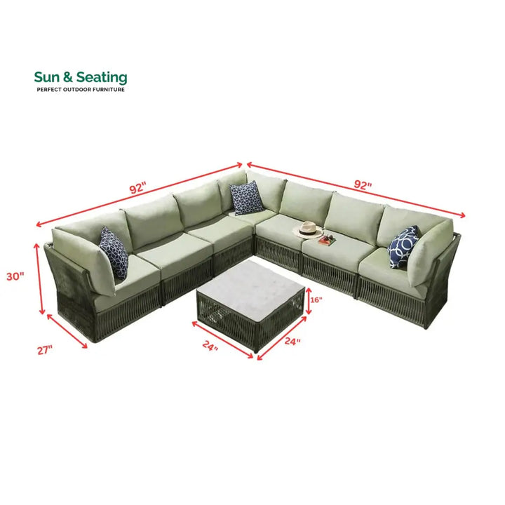 Torrez Outdoor Sofa Set 7 Seater 1 Center Table Set (Green) Braided &amp; Rope Sofa Sets