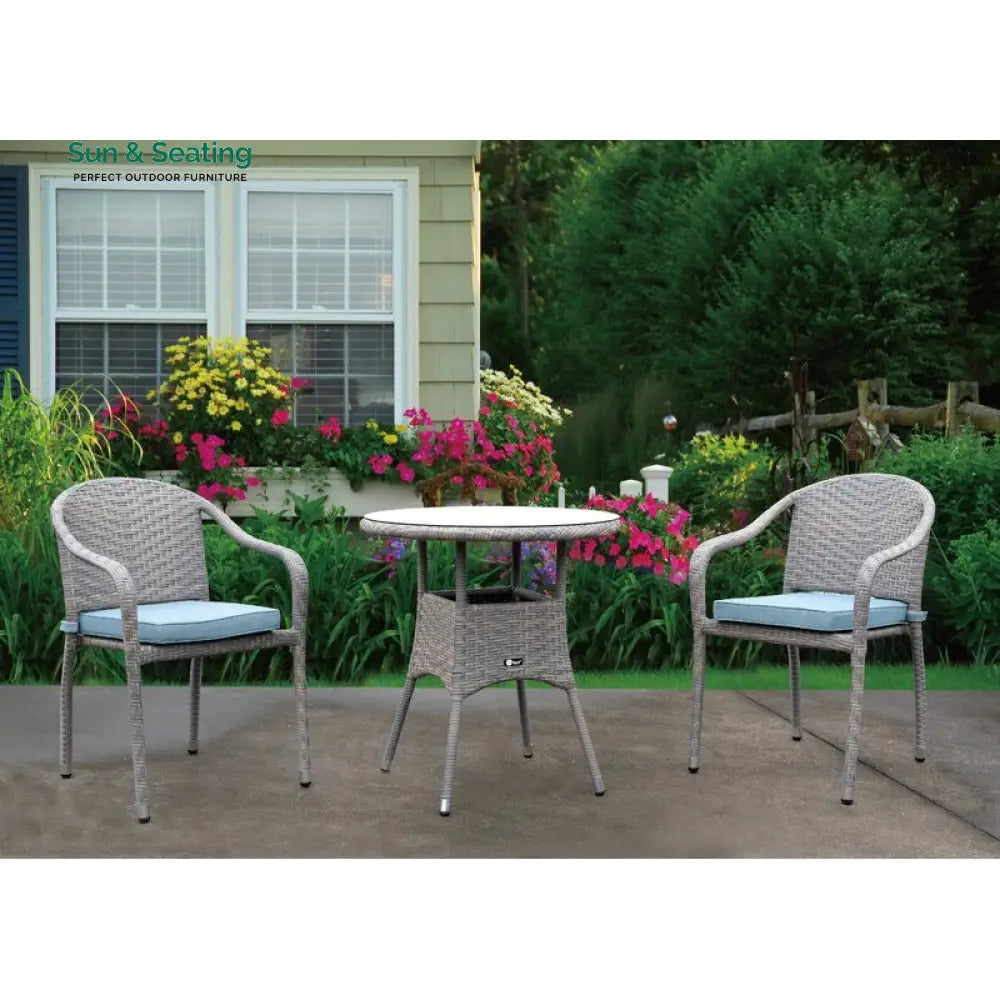 Toshi Outdoor Patio Seating Set 2 Chairs and 1 Table Set (Grey) Coffee Table Sets