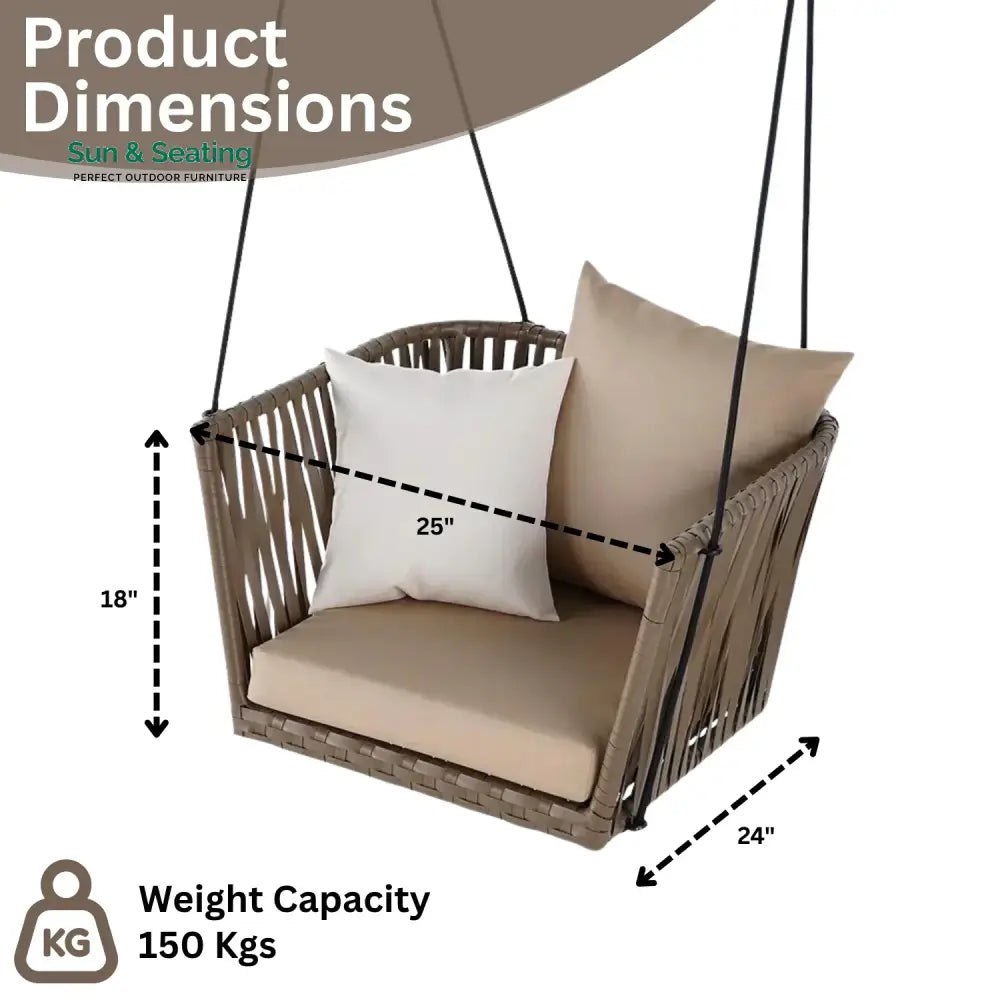 Traditional Porch Outdoor Rattan Garden Swing Chair with Beige Cushion Swing