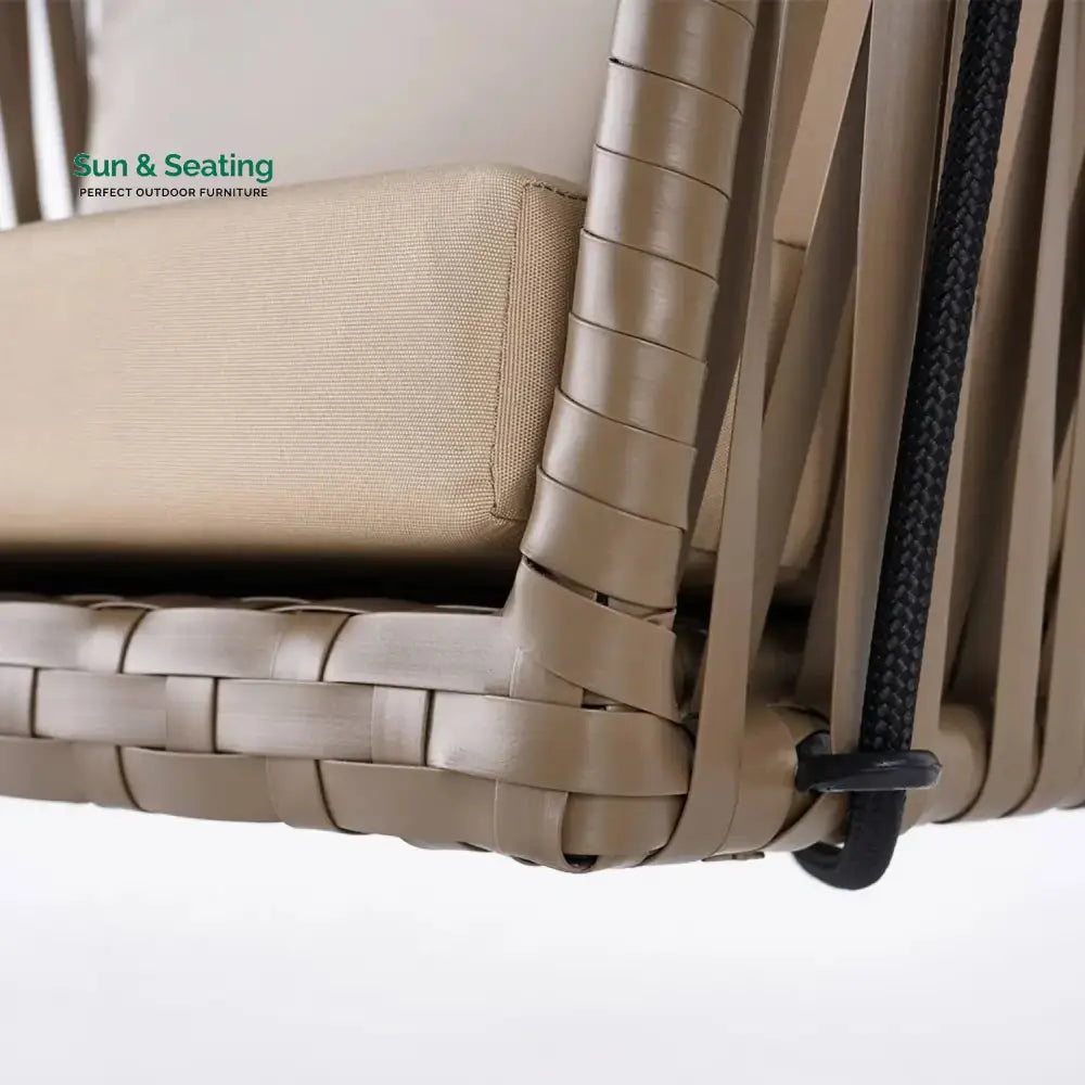Traditional Porch Outdoor Rattan Garden Swing Chair with Beige Cushion Swing