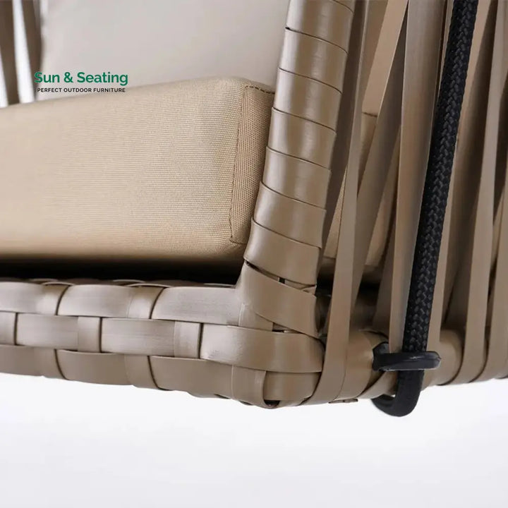 Traditional Porch Outdoor Rattan Garden Swing Chair with Beige Cushion Swing