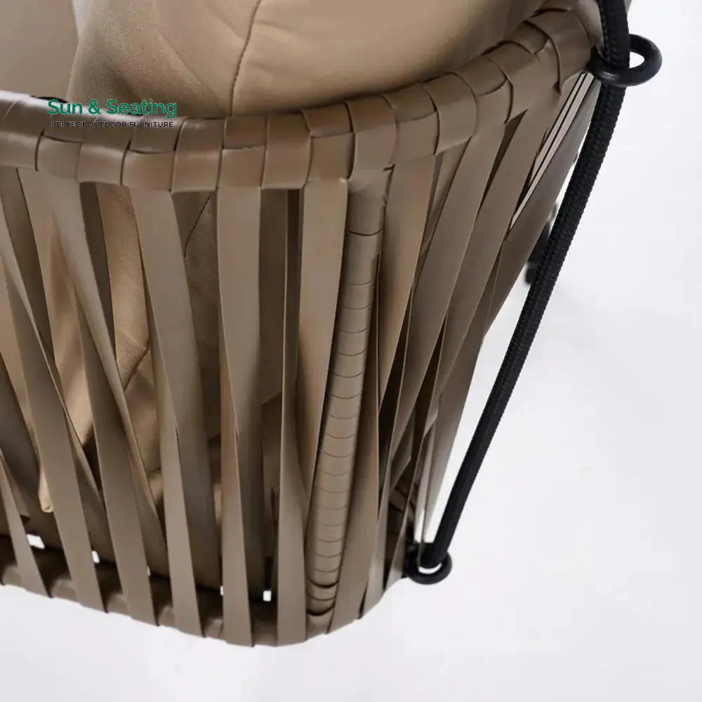 Traditional Porch Outdoor Rattan Garden Swing Chair with Beige Cushion Swing