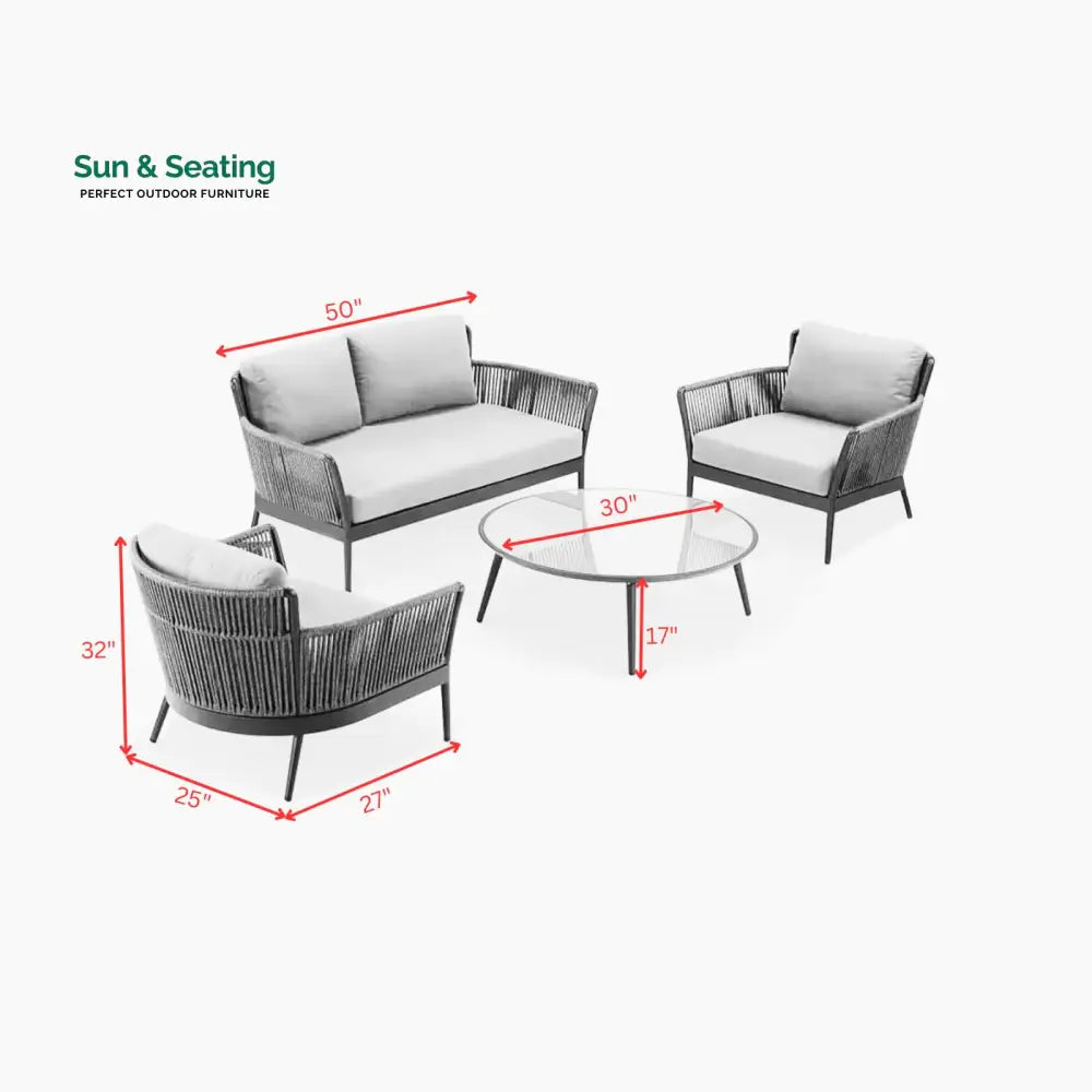 Trecla Outdoor Garden Balcony Sofa Set 2 Seater 2 Single Seater 1 Center Table Set (Dark Grey) Braided and Rope Sofa