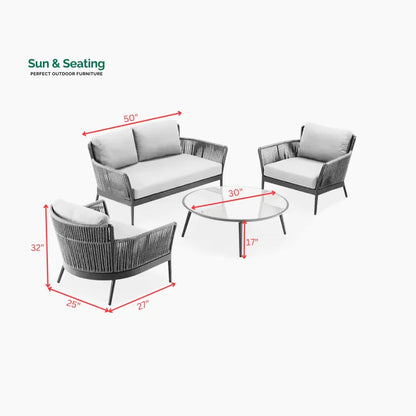 Trecla Outdoor Garden Balcony Sofa Set 2 Seater 2 Single Seater 1 Center Table Set (Dark Grey) Braided and Rope Sofa