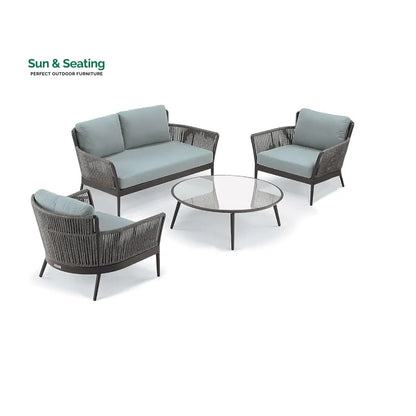 Trecla Outdoor Garden Balcony Sofa Set 2 Seater 2 Single Seater 1 Center Table Set (Dark Grey) Braided and Rope Sofa