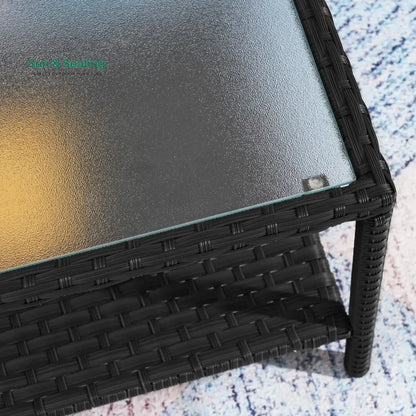 Tress Outdoor Garden Balcony Sofa Set 2 Seater 2 Single seater With 2 Ottoman 1 Center Table 1 Side Table Set (Black)