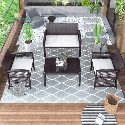 Trevisan Outdoor Sofa Set 2 Seater 2 Single seater and 1 Center Table (Brown + White) Sofa Sets
