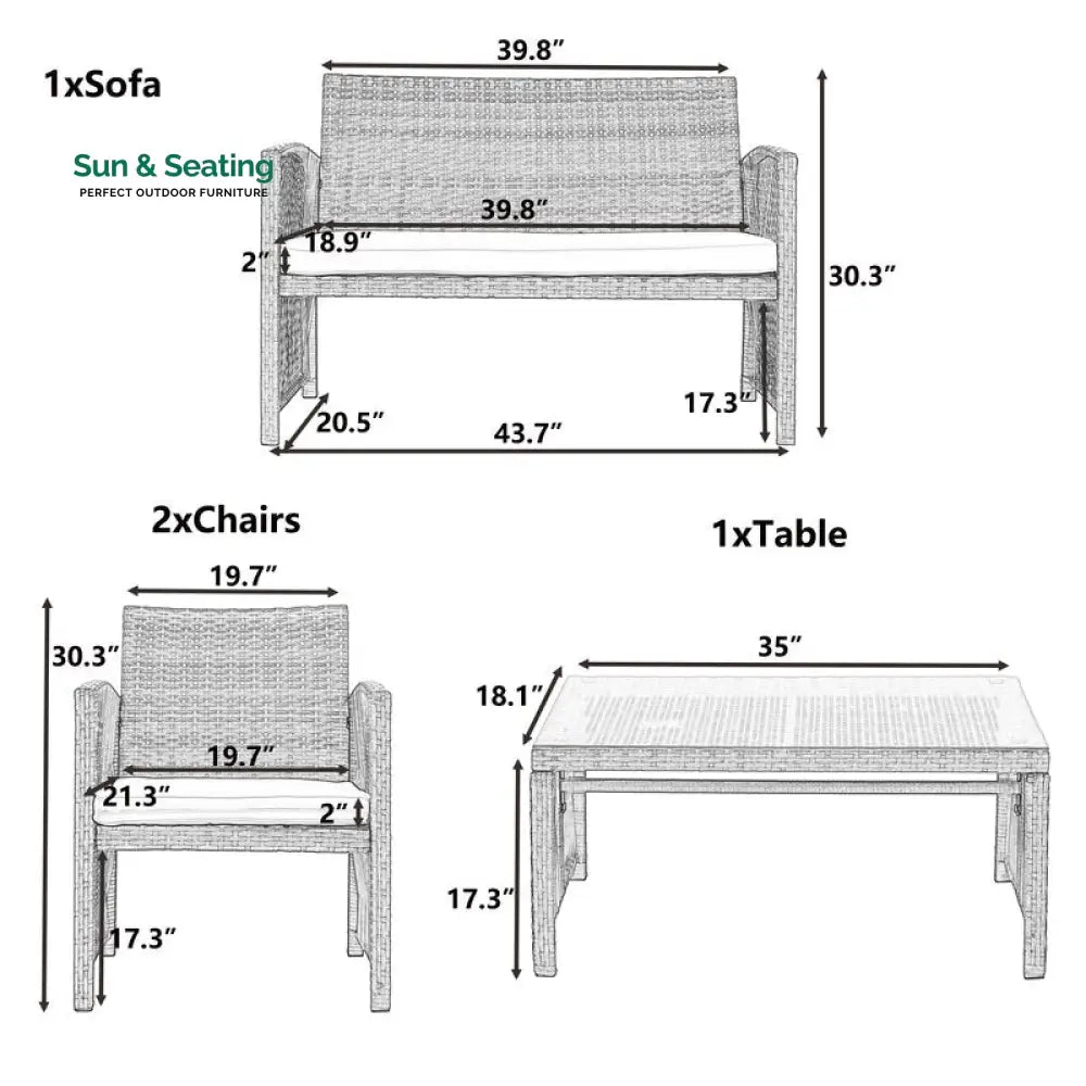 Trevisan Outdoor Sofa Set 2 Seater 2 Single seater and 1 Center Table (Brown + White) Sofa Sets