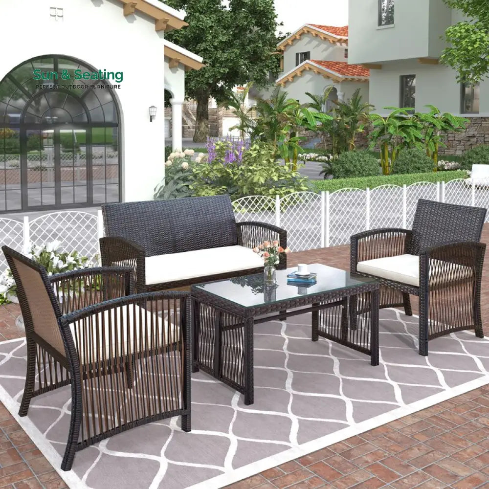 Trevisan Outdoor Sofa Set 2 Seater 2 Single seater and 1 Center Table (Brown + White) Sofa Sets