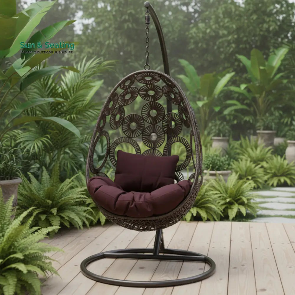 Trevisan Single Seater Hanging Swing With Stand For Balcony Garden Swing (Dark Brown) Swings