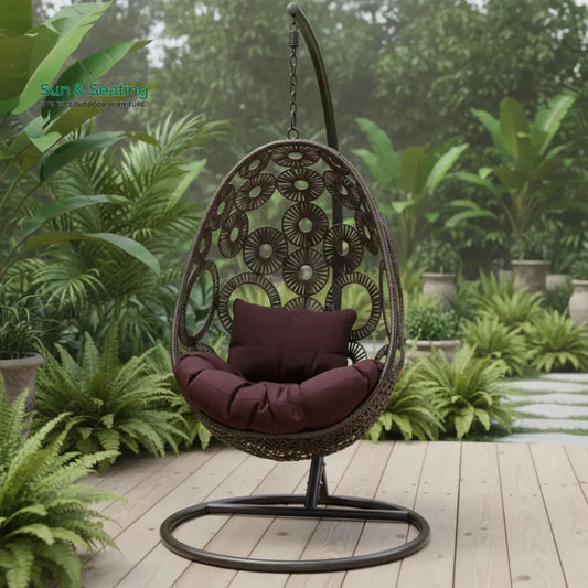 Trevisan Single Seater Hanging Swing With Stand For Balcony Garden Swing (Dark Brown) Swings