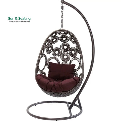 Trevisan Single Seater Hanging Swing With Stand For Balcony Garden Swing (Dark Brown) Swings