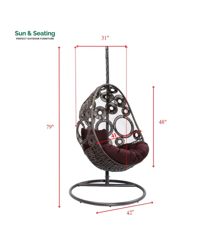 Trevisan Single Seater Hanging Swing With Stand For Balcony Garden Swing (Dark Brown) Swings