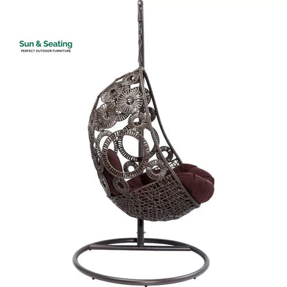 Trevisan Single Seater Hanging Swing With Stand For Balcony Garden Swing (Dark Brown) Swings