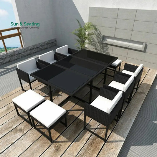 Trevisani Outdoor Patio Dining Set 6 Chairs 4 Ottoman and 1 Table (Black) Dining sets