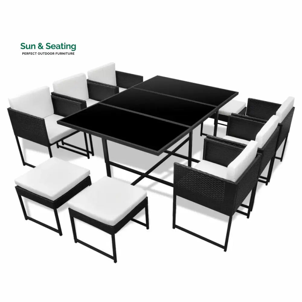 Trevisani Outdoor Patio Dining Set 6 Chairs 4 Ottoman and 1 Table (Black) Dining sets