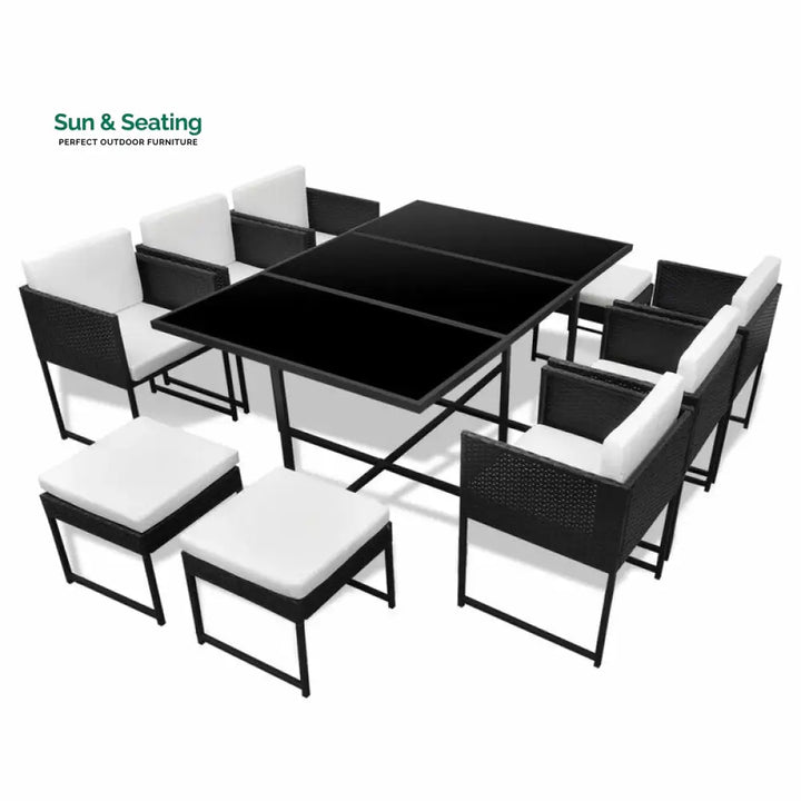 Trevisani Outdoor Patio Dining Set 6 Chairs 4 Ottoman and 1 Table (Black) Dining sets