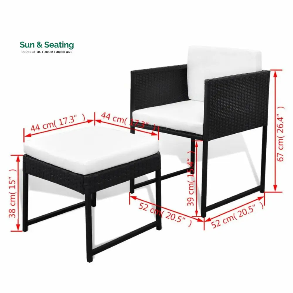 Trevisani Outdoor Patio Dining Set 6 Chairs 4 Ottoman and 1 Table (Black) Dining sets