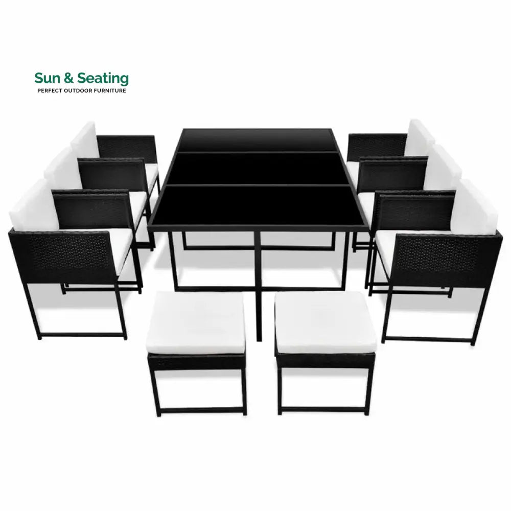 Trevisani Outdoor Patio Dining Set 6 Chairs 4 Ottoman and 1 Table (Black) Dining sets
