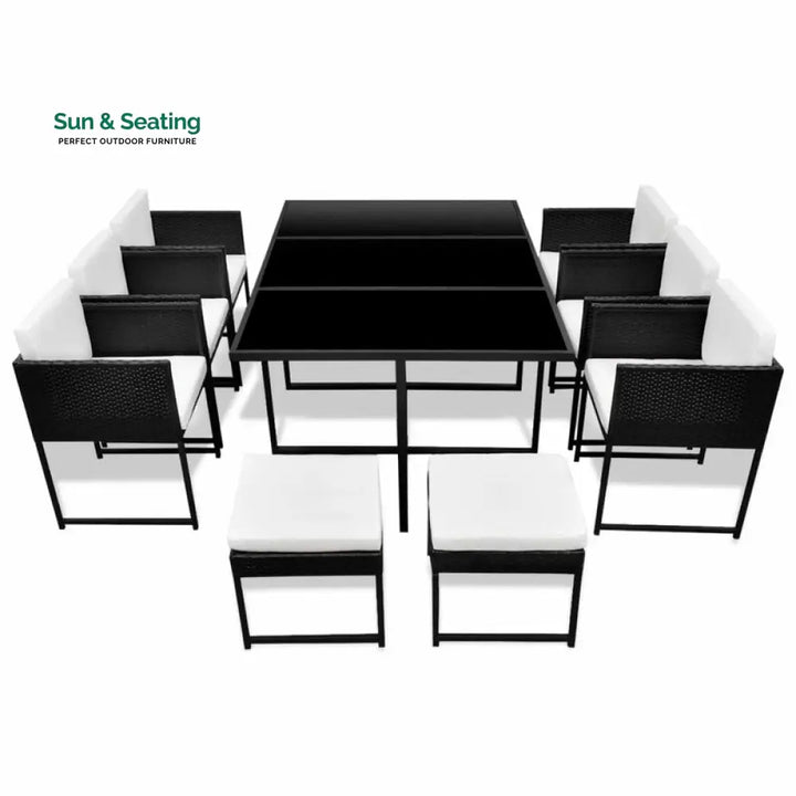 Trevisani Outdoor Patio Dining Set 6 Chairs 4 Ottoman and 1 Table (Black) Dining sets