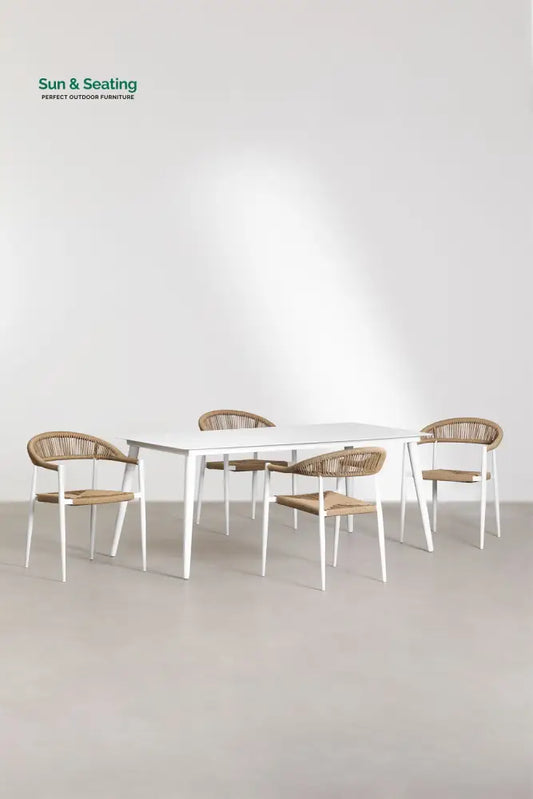 Trinidad Outdoor Patio Dining Seating Set 4 Chairs and 1 Table Set (White) Braided & Rope Dining sets