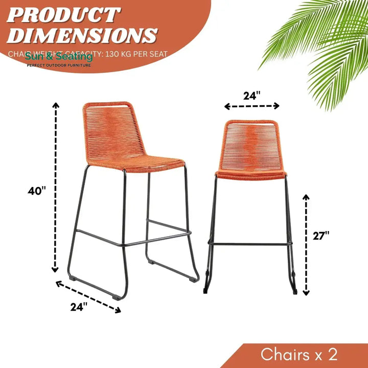 Trisha 2-Piece Outdoor Rope Bar Chairs – Stylish Comfort Built to Last Bar Chairs