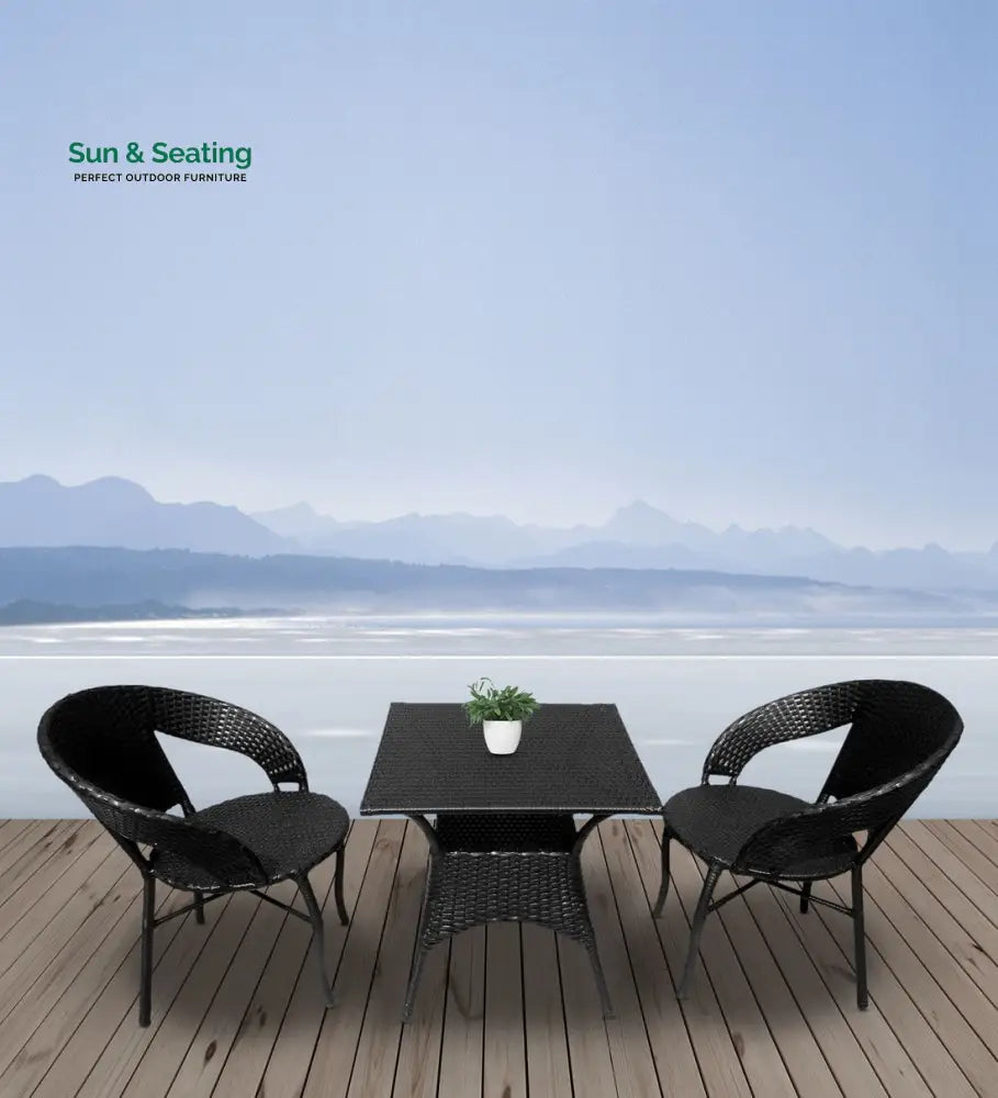 Trudy Outdoor Patio Seating Set 2 Chairs and 1 Table Set (Black) Coffee Table Sets