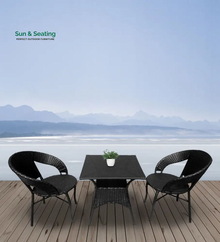 Trudy Outdoor Patio Seating Set 2 Chairs and 1 Table Set (Black) Coffee Table Sets