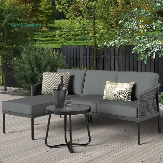 Tryfone Outdoor Garden Balcony Sofa Set 4 Seater 1 Center Table Set (Dark Grey) Sofa Sets