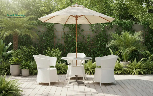 Tubl Outdoor Patio Seating Set 4 Chairs and 1 Table Set (White) Coffee Table Sets
