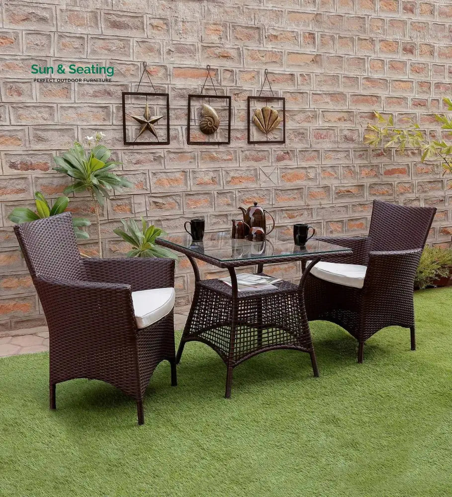 Tukur Outdoor Patio Seating Set 2 Chairs and 1 Table Set (Brown) Coffee Table Sets