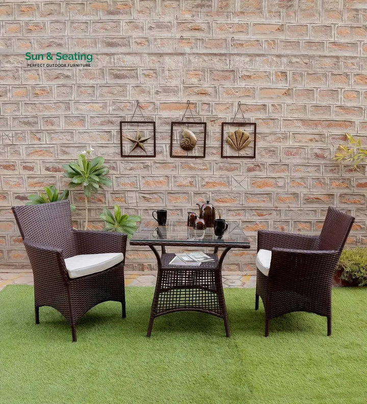 Tukur Outdoor Patio Seating Set 2 Chairs and 1 Table Set (Brown) Coffee Table Sets